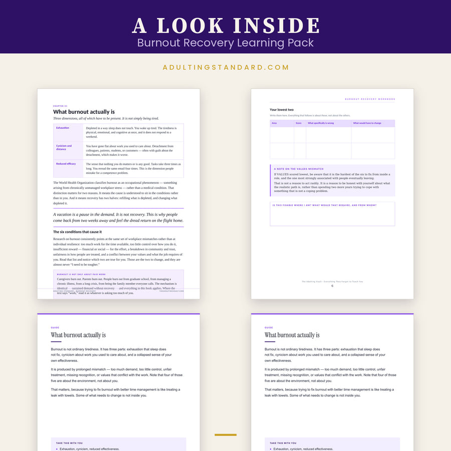 Burnout Recovery Learning Pack — a look inside
