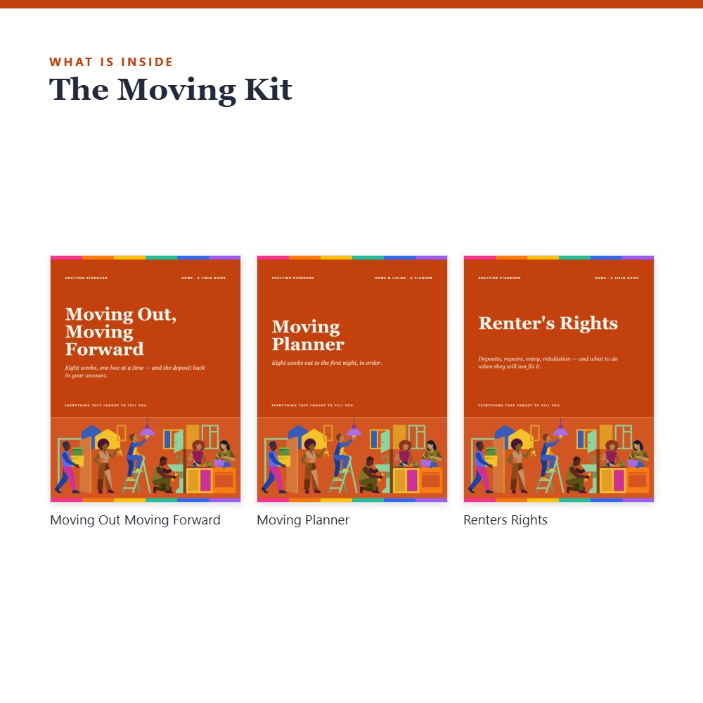 The Moving Kit — contents preview — sample pages