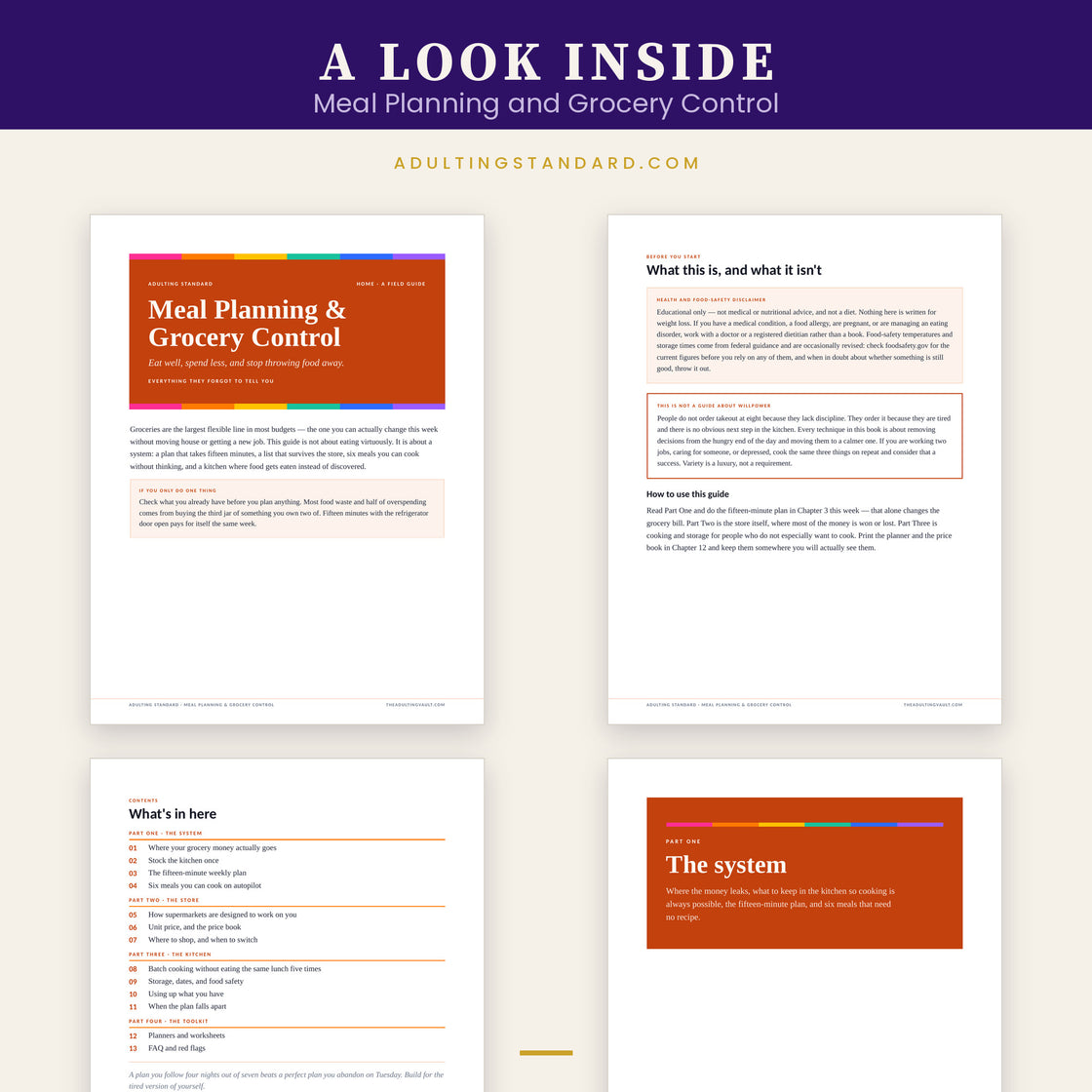 Meal Planning and Grocery Control — a look inside — sample pages