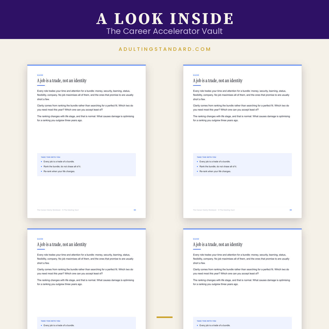 The Career Accelerator Vault — a look inside — sample pages