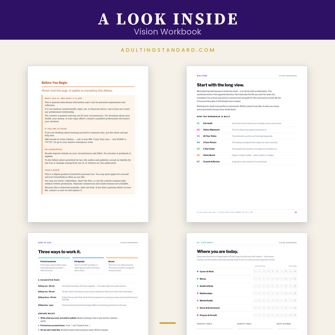 Vision Workbook — a look inside — sample pages