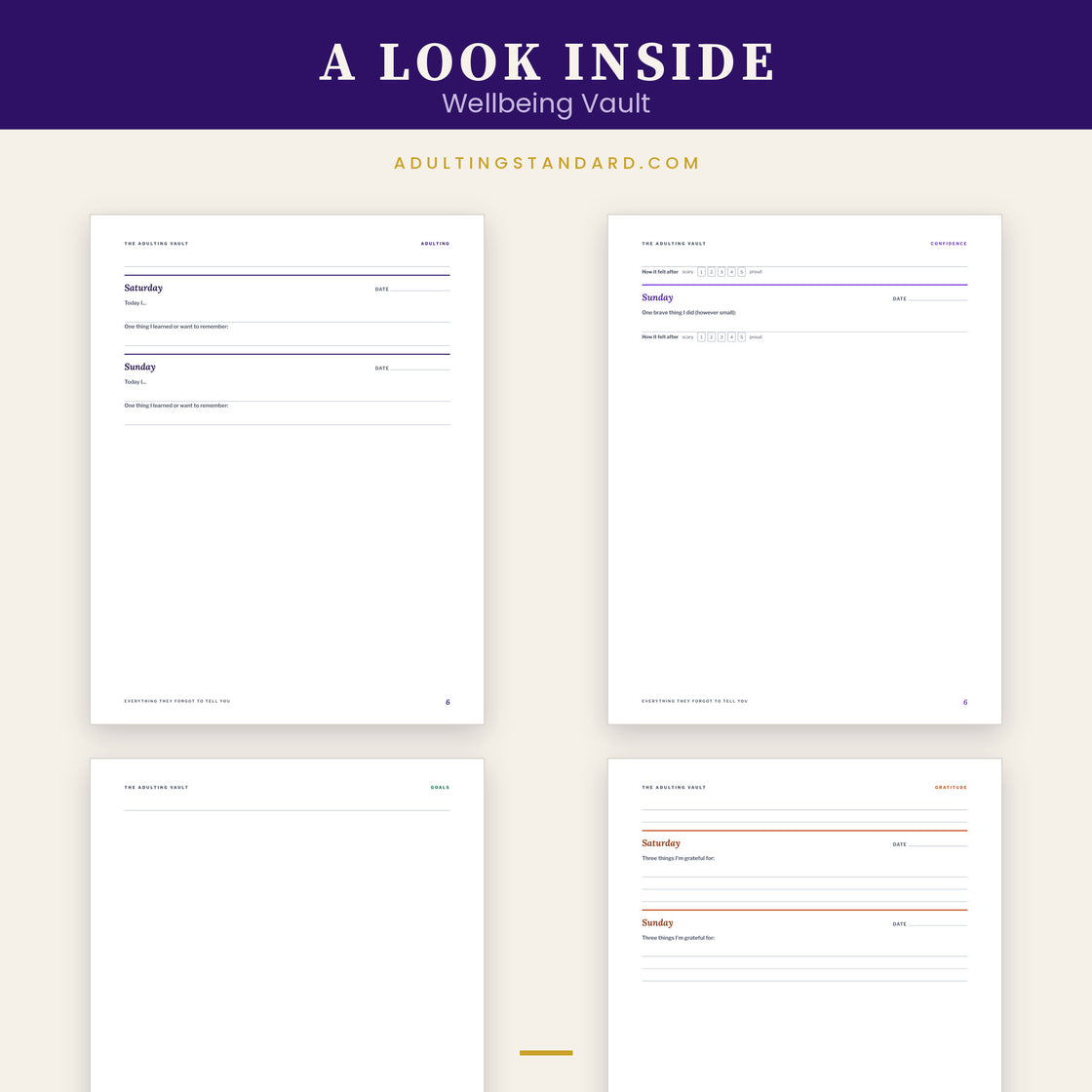 Wellbeing Vault — a look inside — sample pages