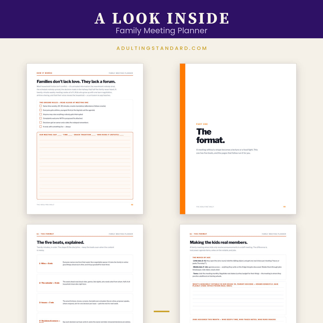 Family Meeting Planner — a look inside — sample pages