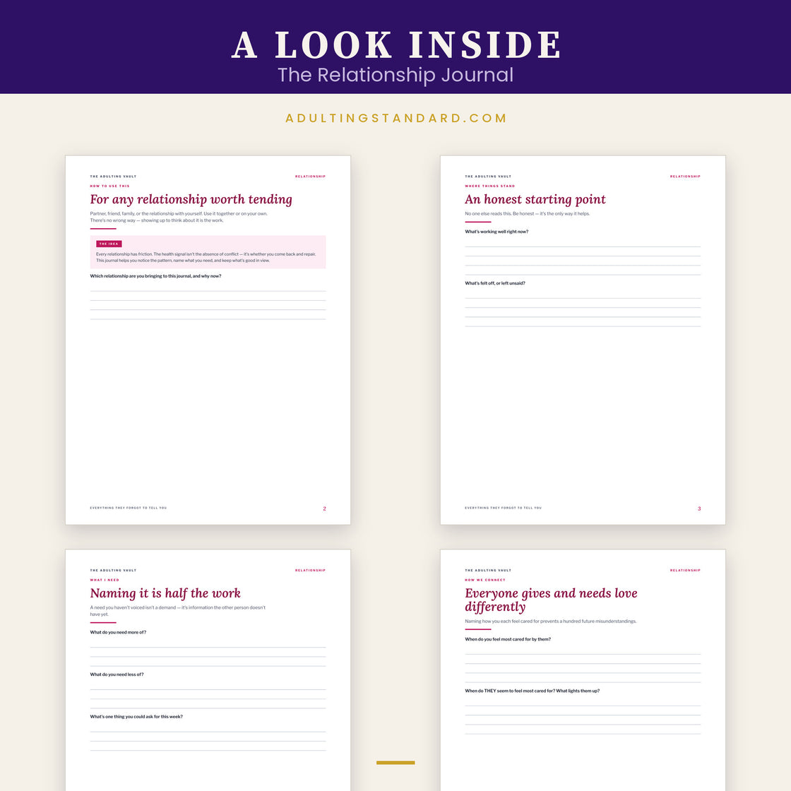 The Relationship Journal — a look inside — sample pages