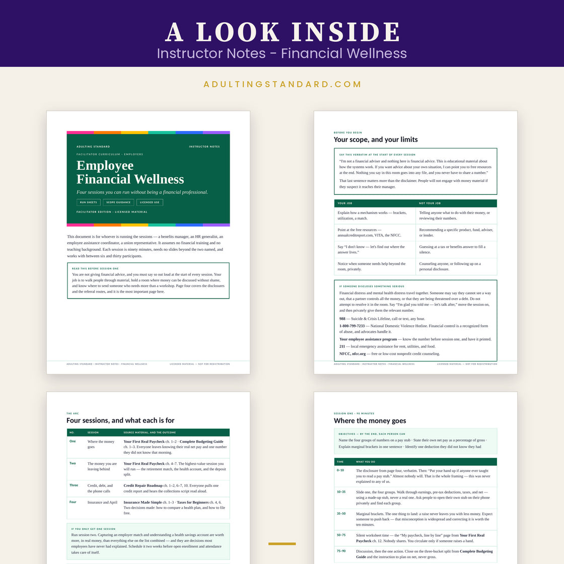 Instructor Notes - Financial Wellness — a look inside — sample pages