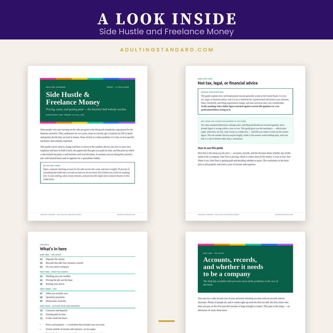 Side Hustle and Freelance Money — a look inside — sample pages