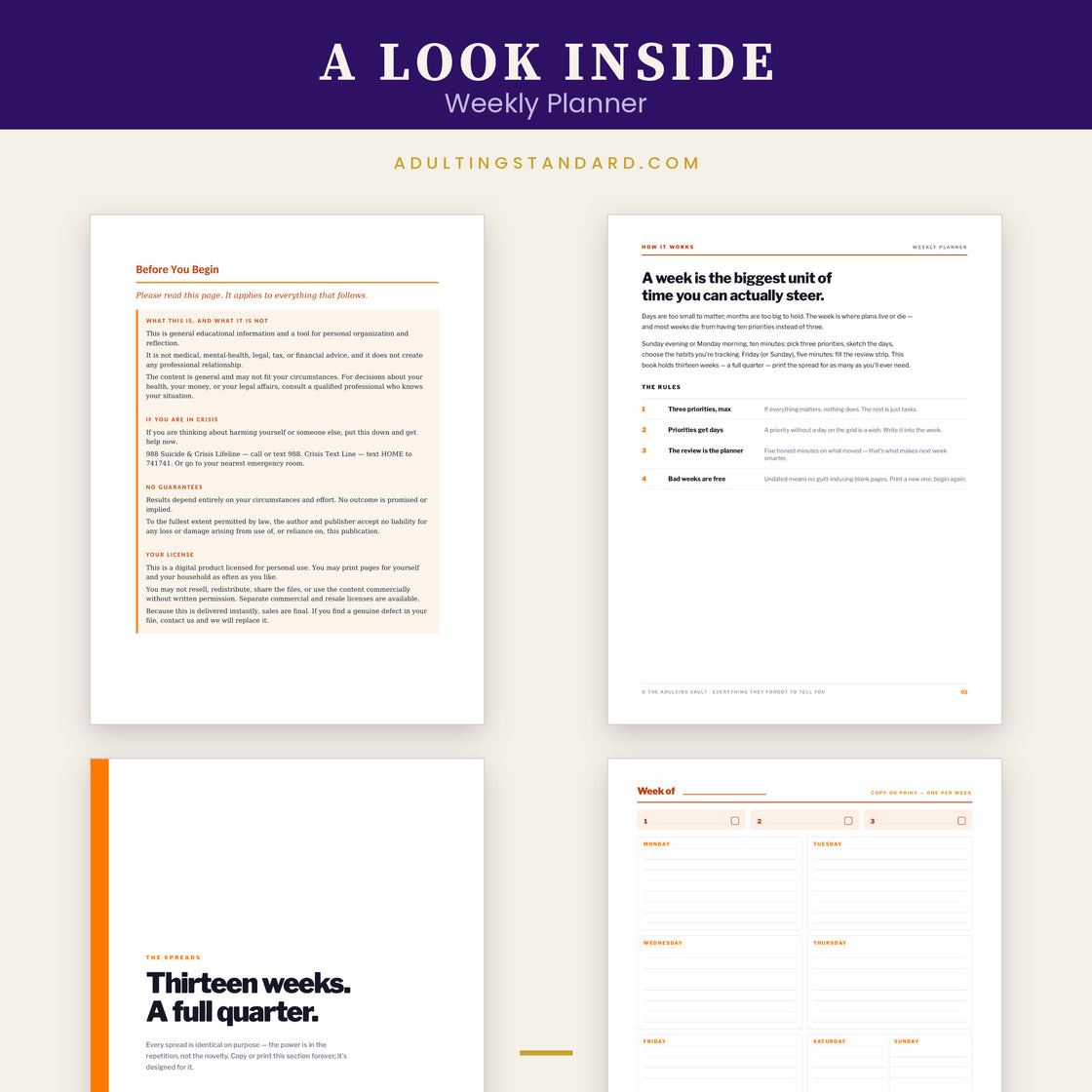 Weekly Planner — a look inside — sample pages