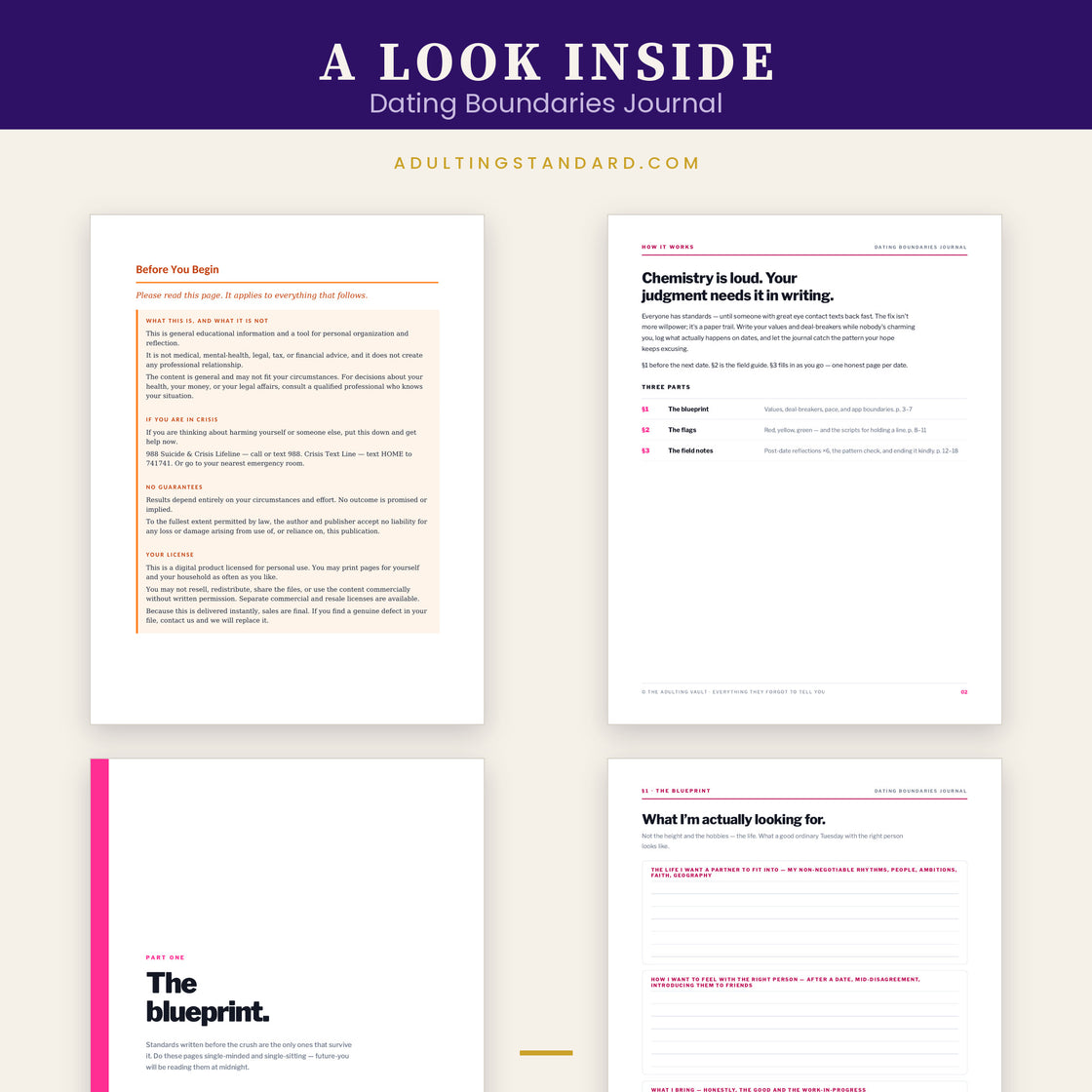 Dating Boundaries Journal — a look inside — sample pages