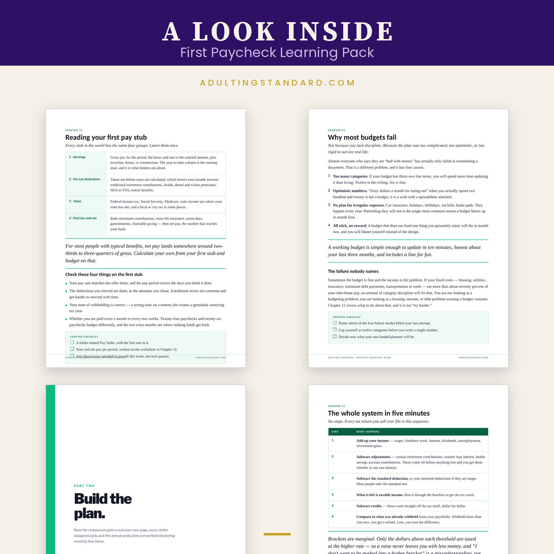 First Paycheck Learning Pack - Print Edition interior pages — sample pages