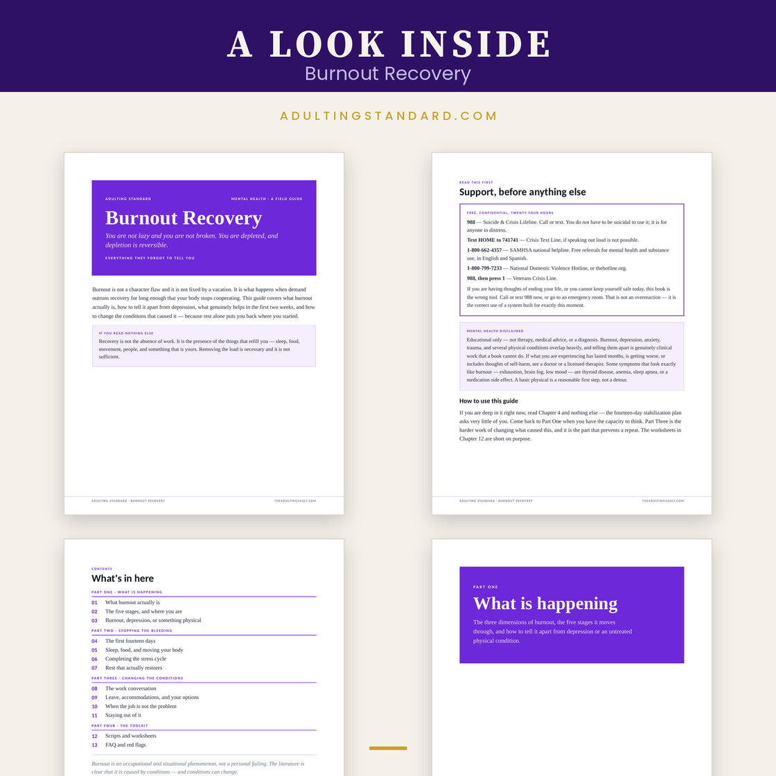 Burnout Recovery — a look inside — sample pages