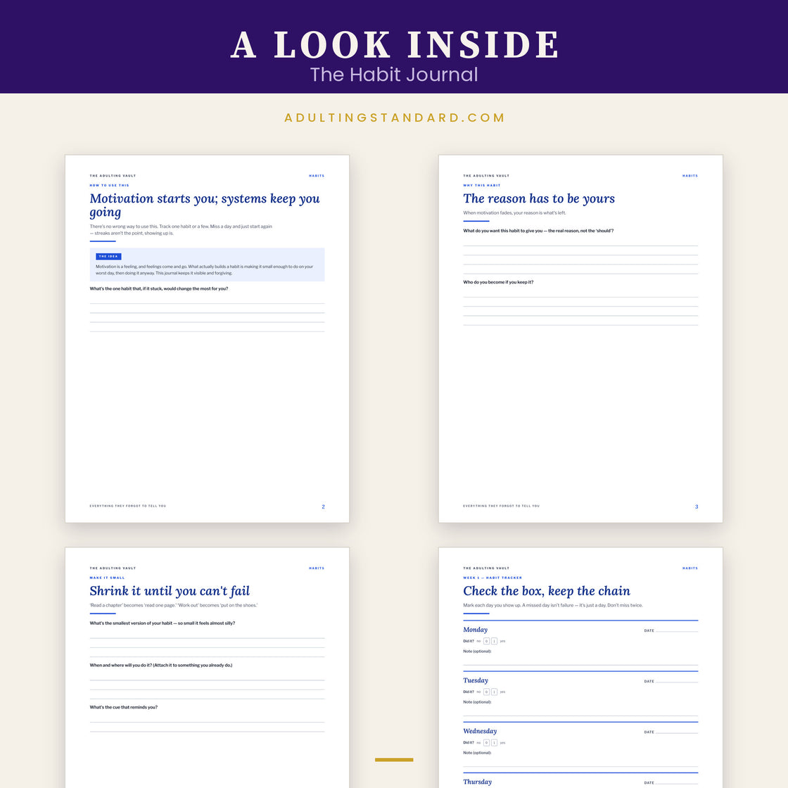 The Habit Journal — a look inside — sample pages