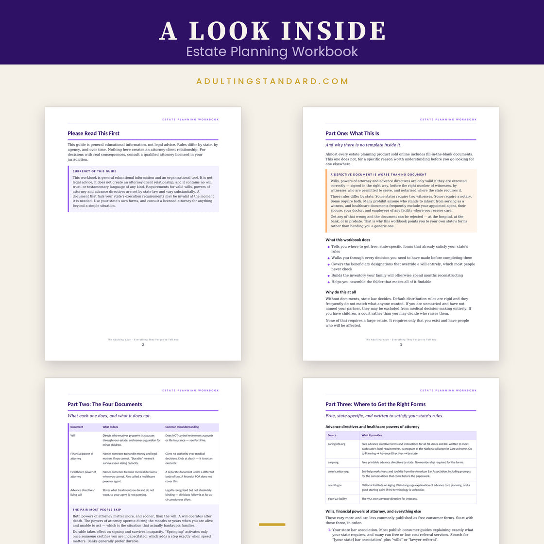 Estate Planning Workbook — a look inside — sample pages
