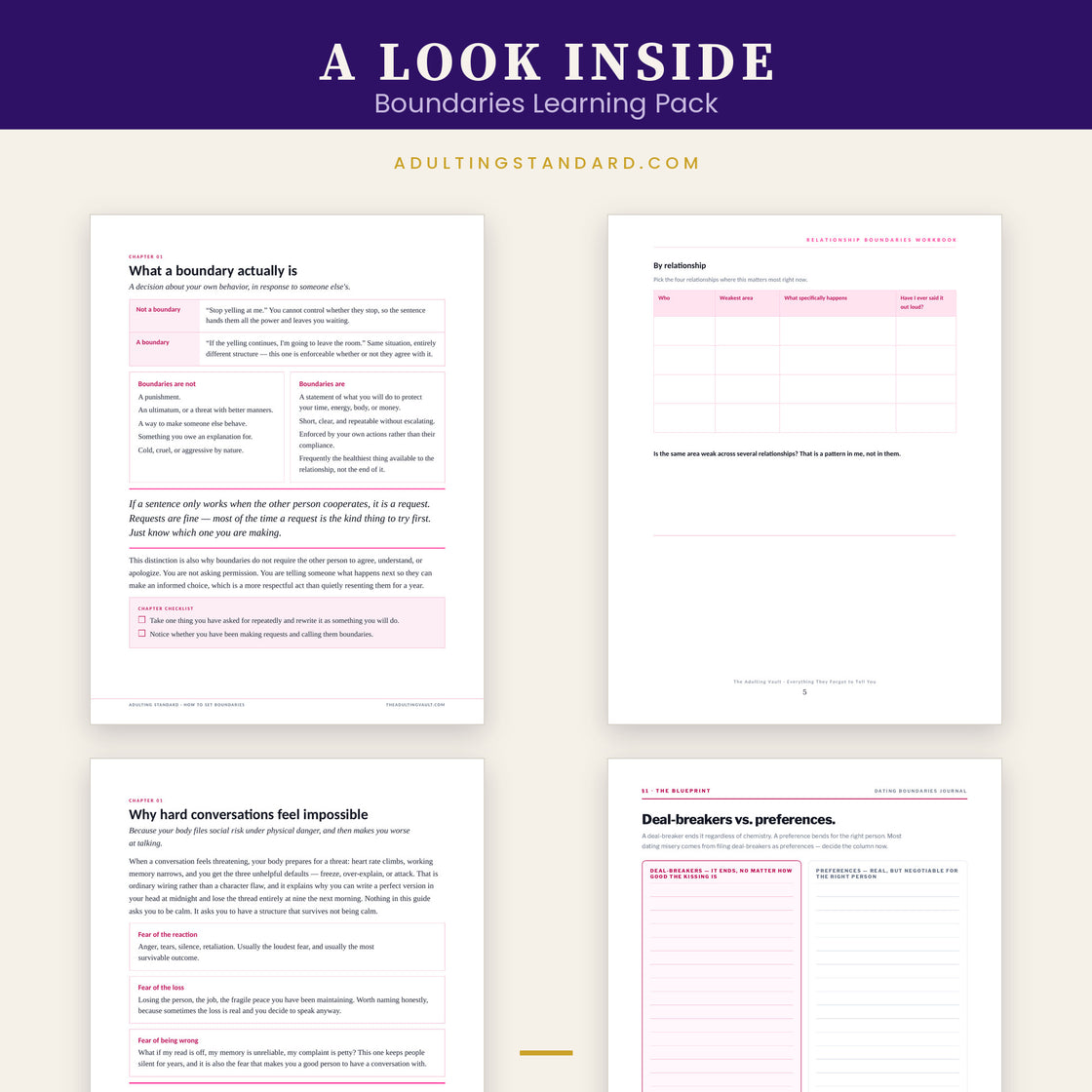 Boundaries Learning Pack — a look inside — sample pages
