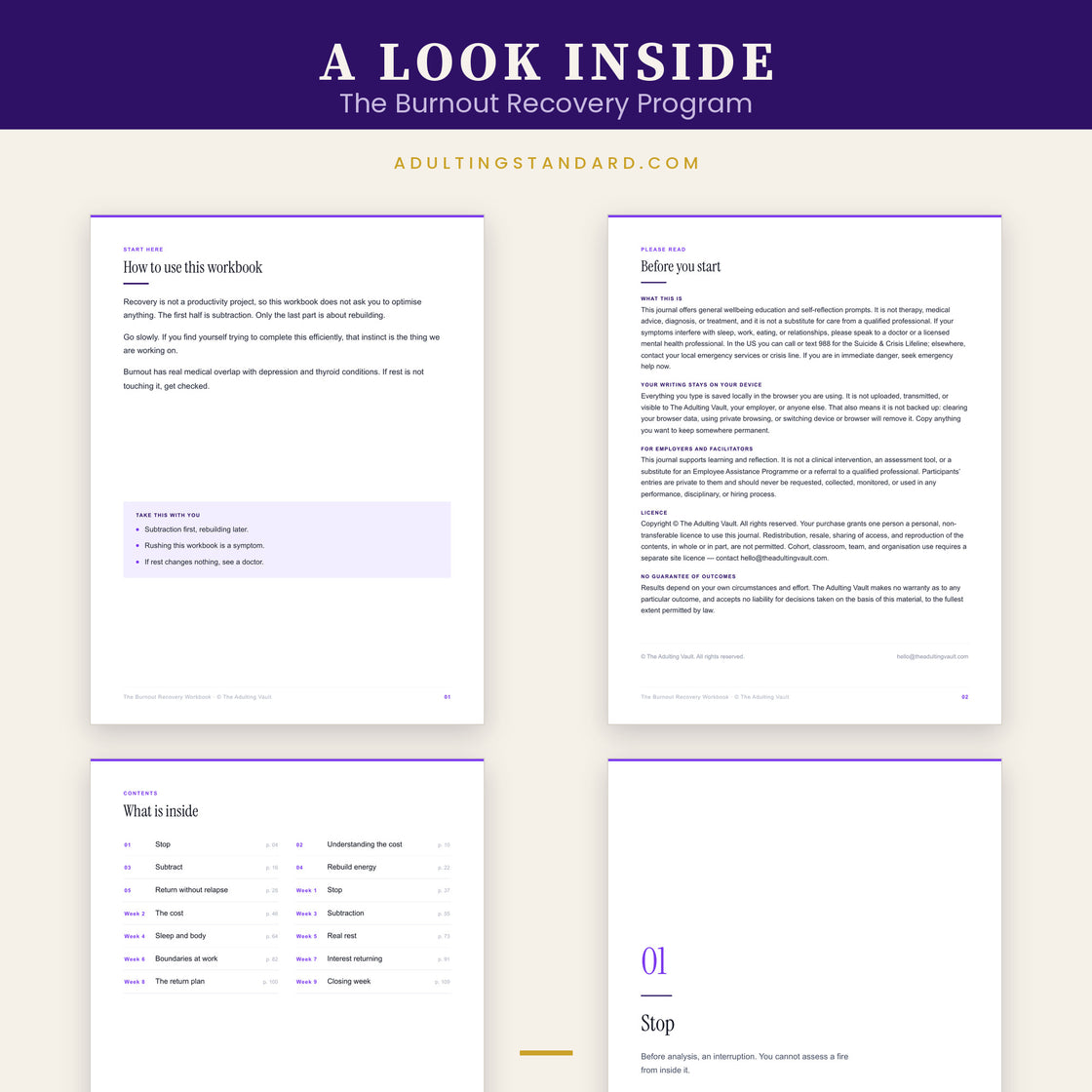 The Burnout Recovery Program — a look inside — sample pages