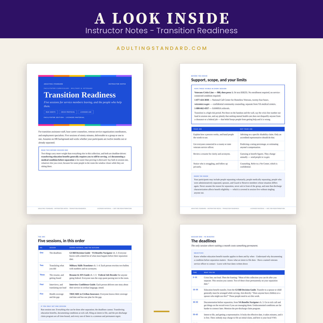 Instructor Notes - Transition Readiness — a look inside — sample pages