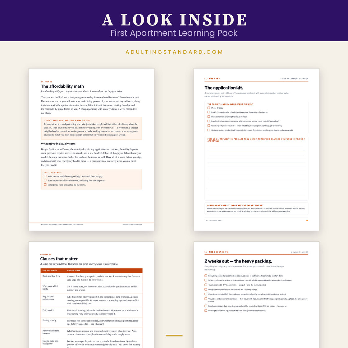 First Apartment Learning Pack - Print Edition interior pages — sample pages