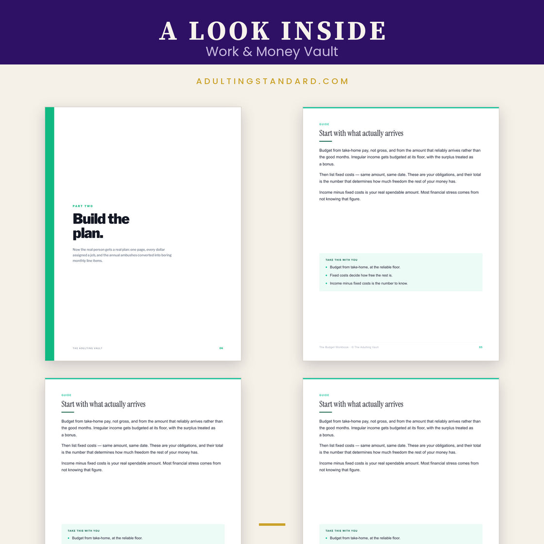 Work & Money Vault — a look inside — sample pages