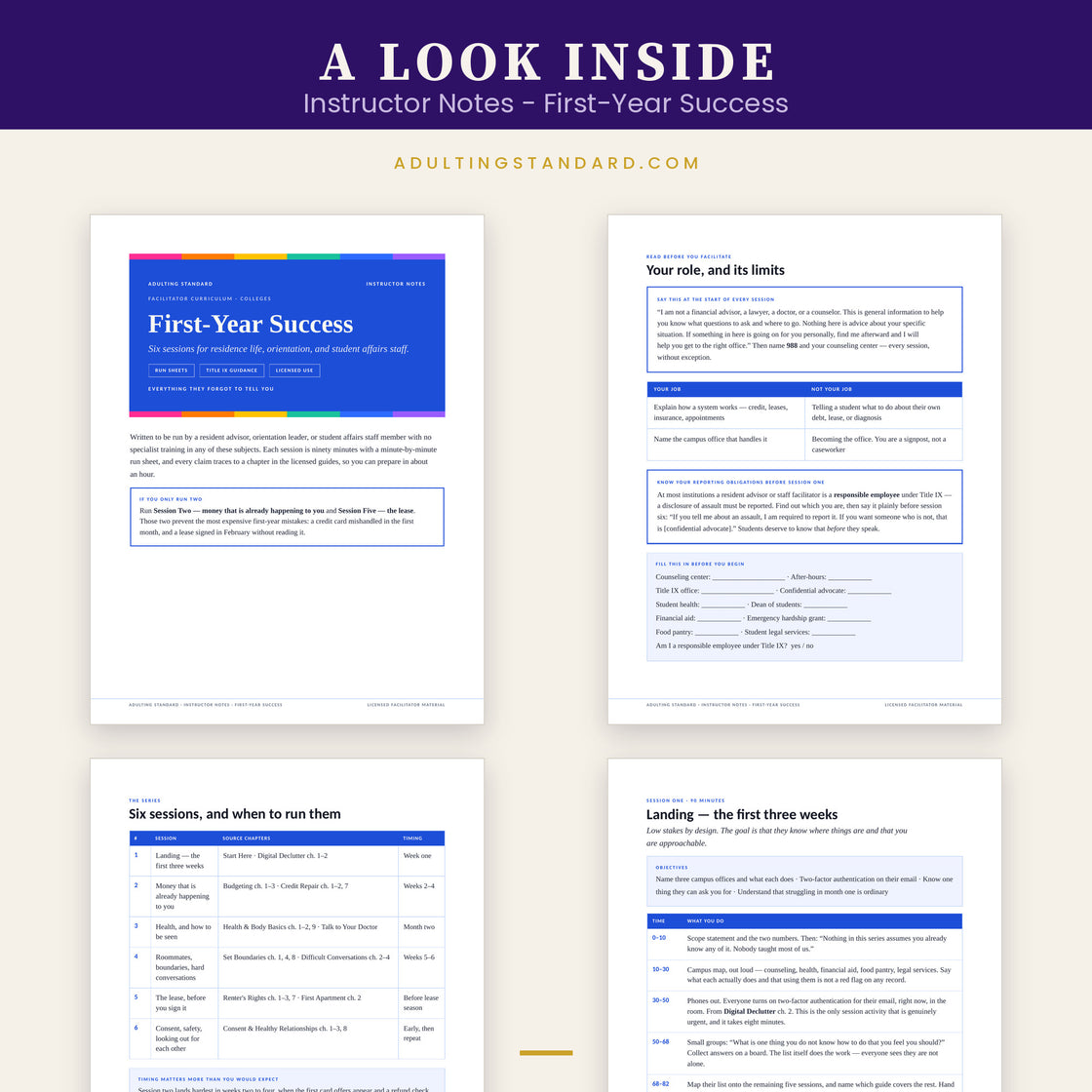 Instructor Notes - First-Year Success — a look inside — sample pages