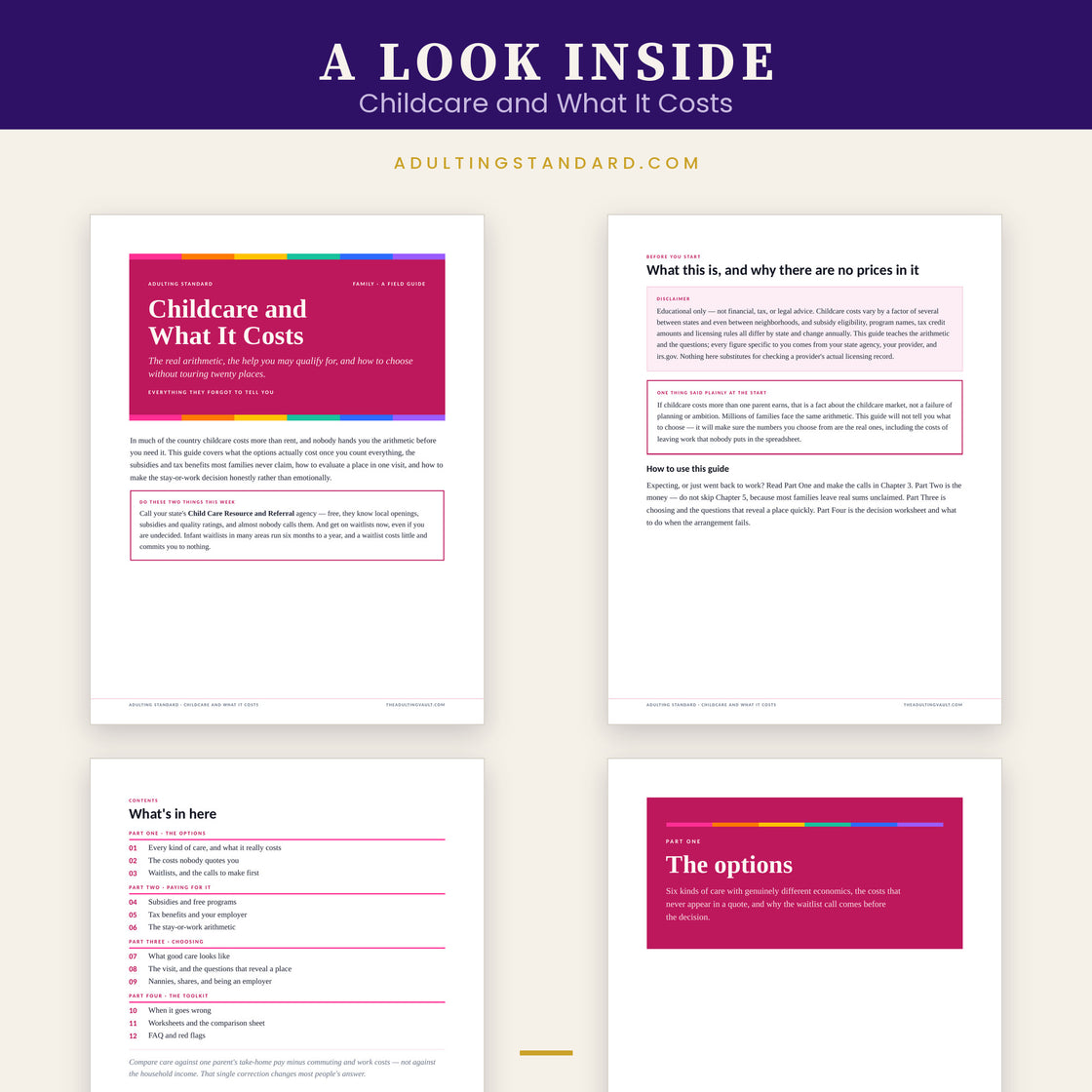 Childcare and What It Costs — a look inside — sample pages