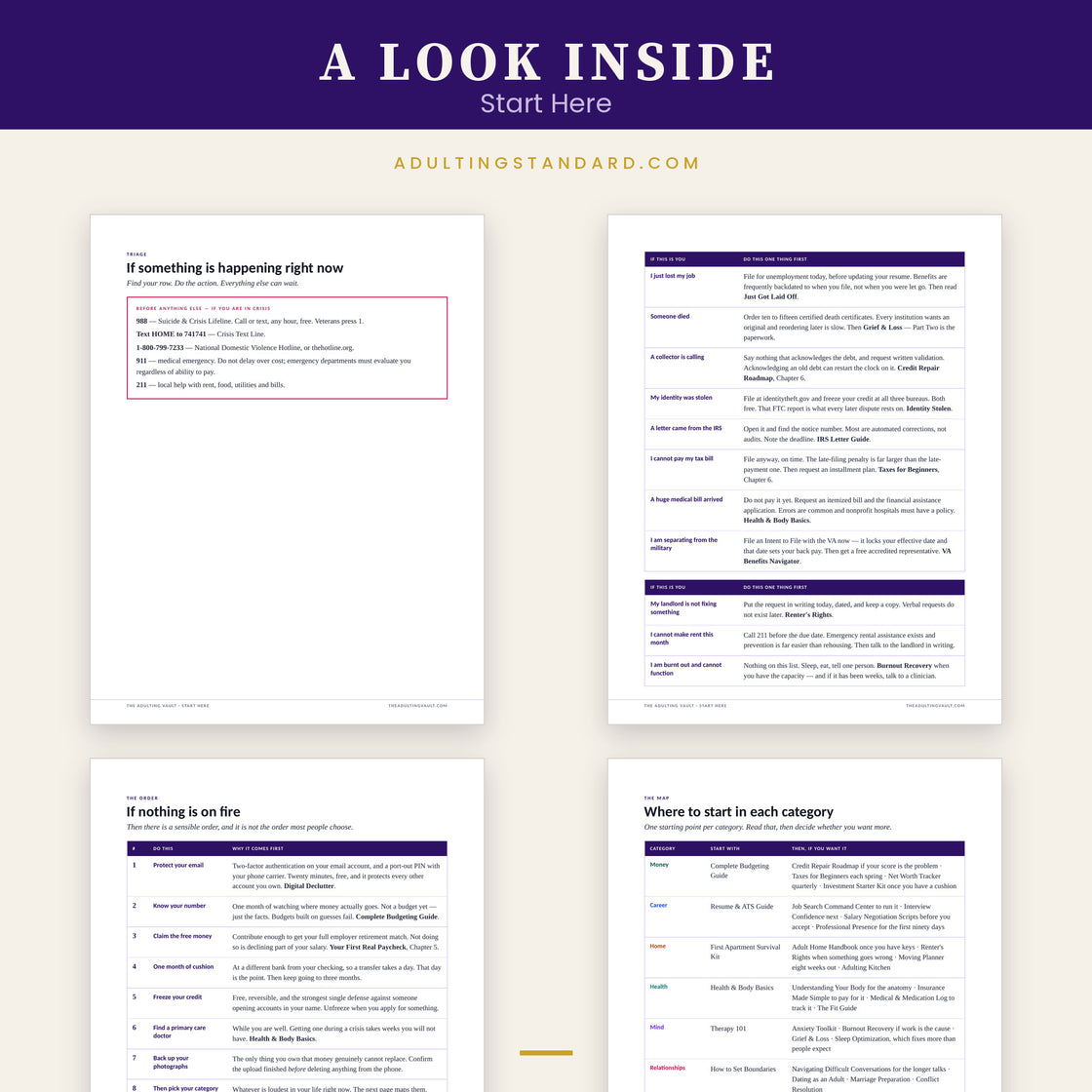 Start Here — a look inside — sample pages