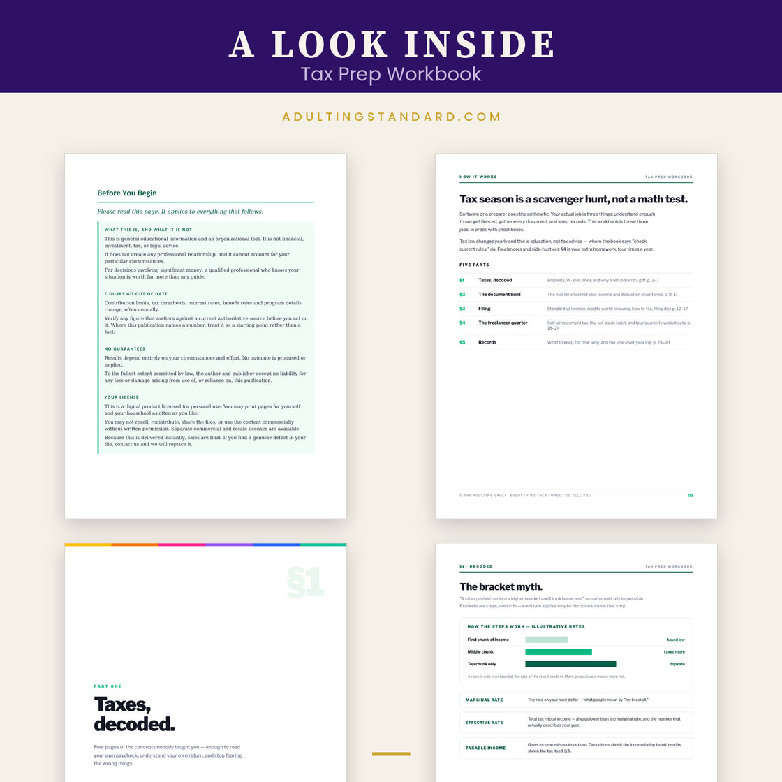 Tax Prep Workbook — a look inside — sample pages