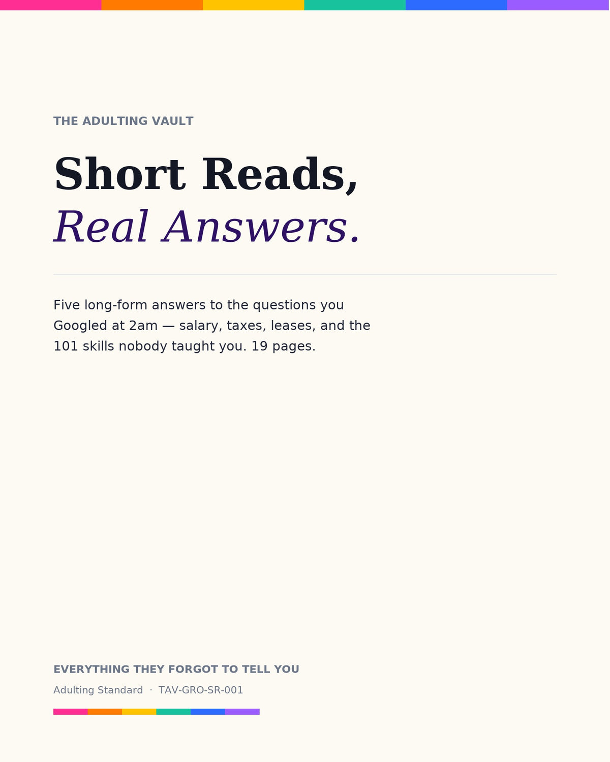 Short Reads, Real Answers — the essay collection from The Adulting Vault