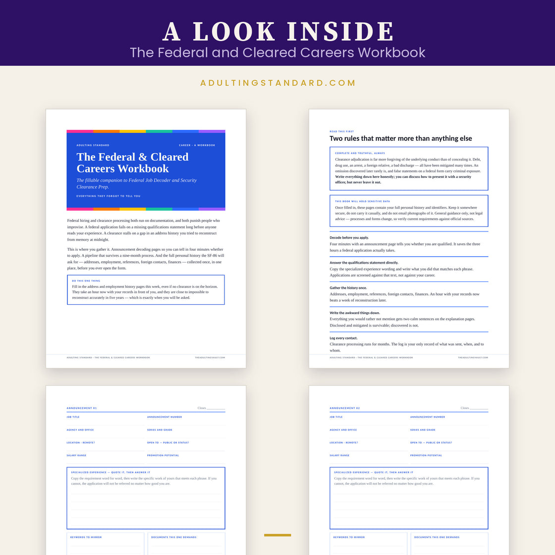 The Federal and Cleared Careers Workbook — a look inside — sample pages
