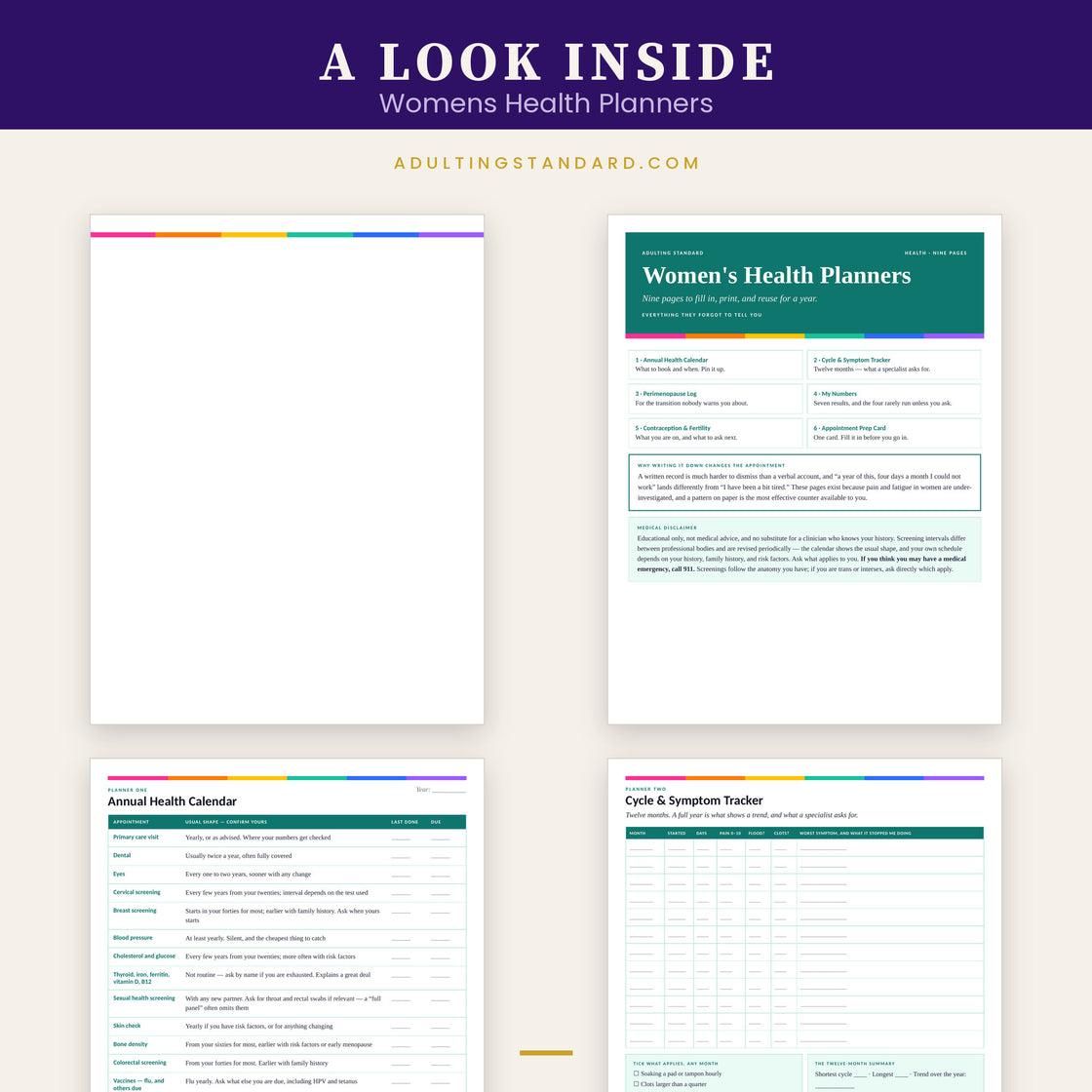 Womens Health Planners — a look inside — sample pages