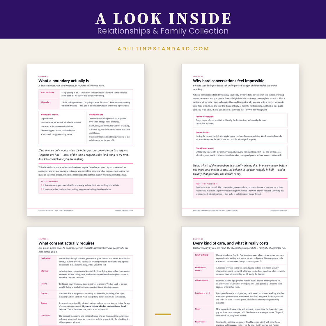 Relationships & Family Collection — a look inside — sample pages