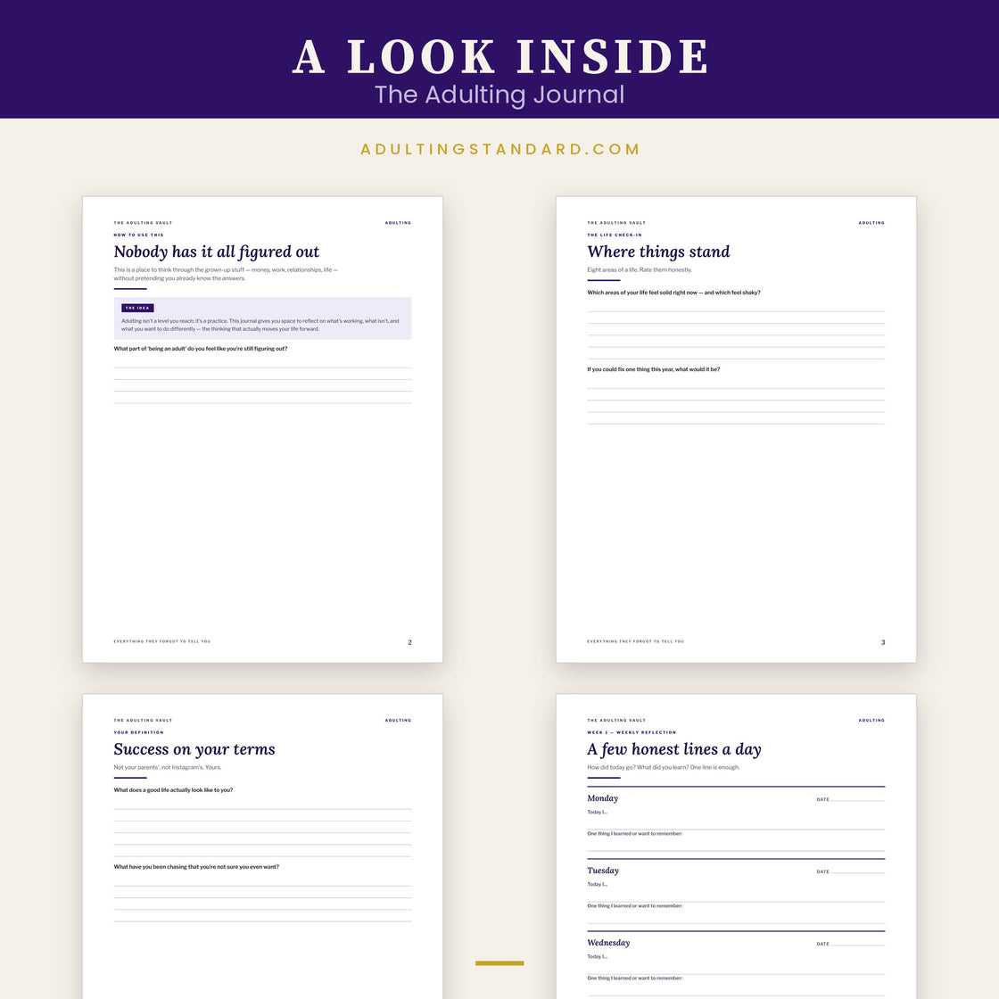 The Adulting Journal — a look inside — sample pages