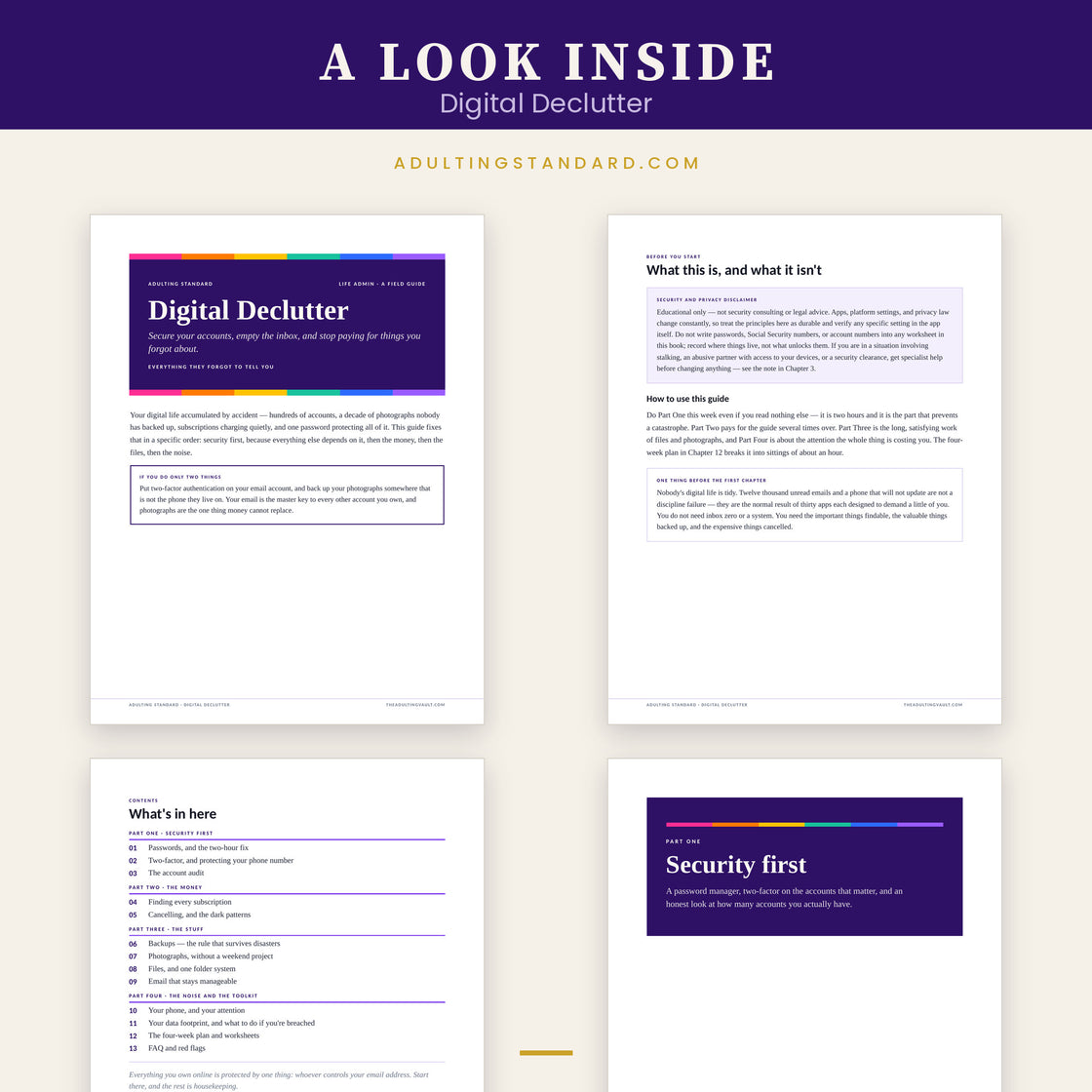 Digital Declutter — a look inside — sample pages