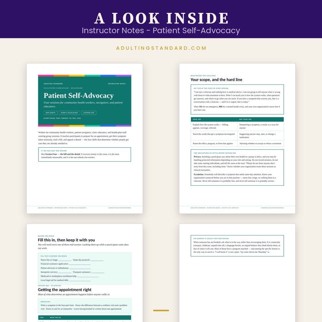 Instructor Notes - Patient Self-Advocacy — a look inside — sample pages