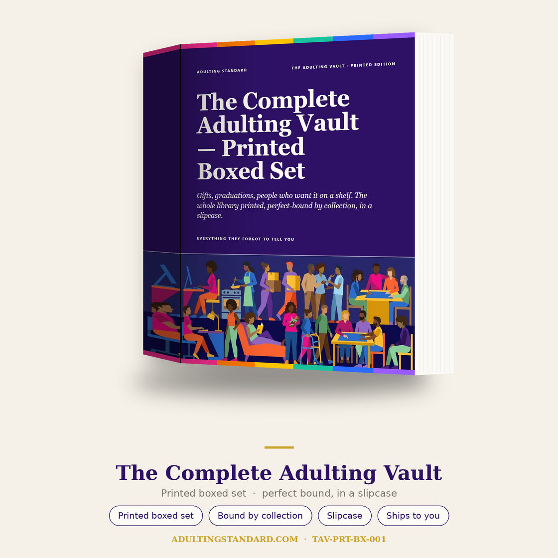The Complete Adulting Vault — Printed Boxed Set — printed edition mockup — sample pages