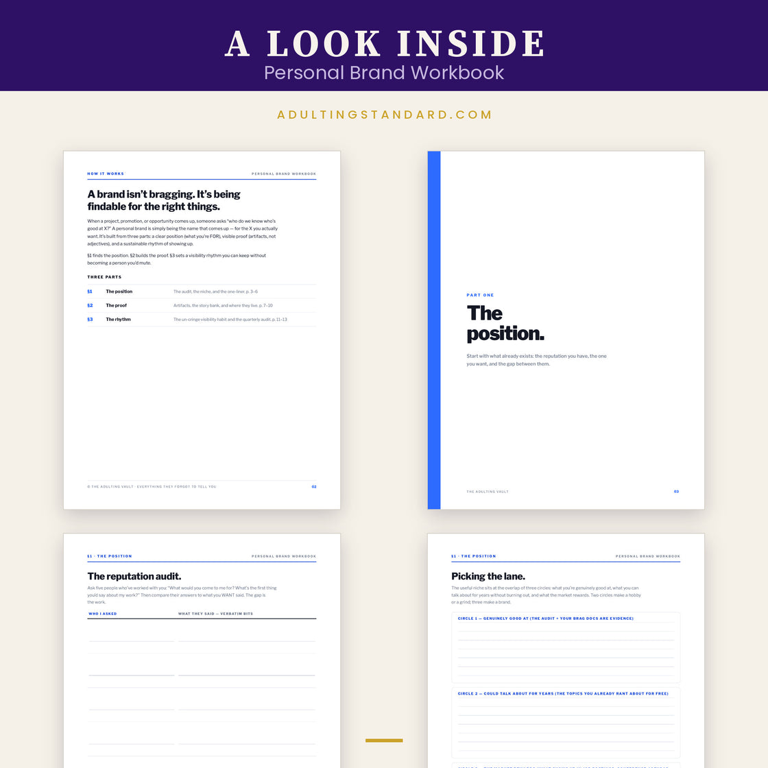 Personal Brand Workbook — a look inside — sample pages
