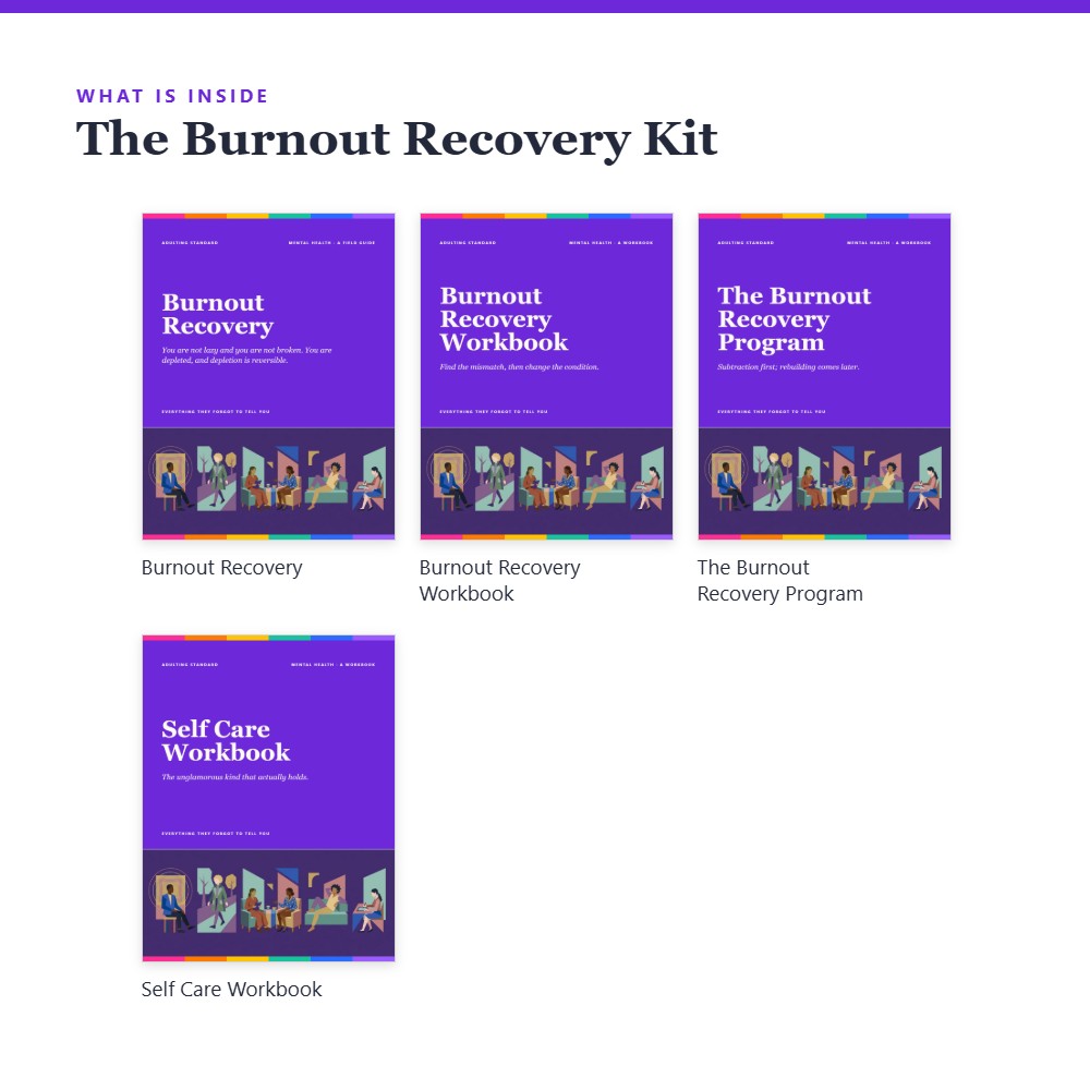 The Burnout Recovery Kit — contents preview — sample pages