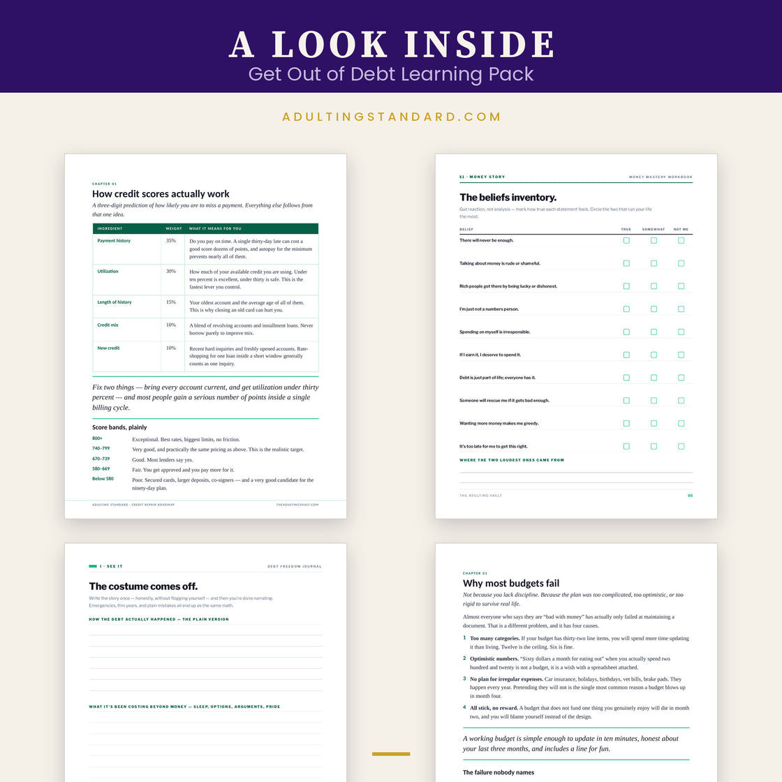 Get Out of Debt Learning Pack — a look inside — sample pages