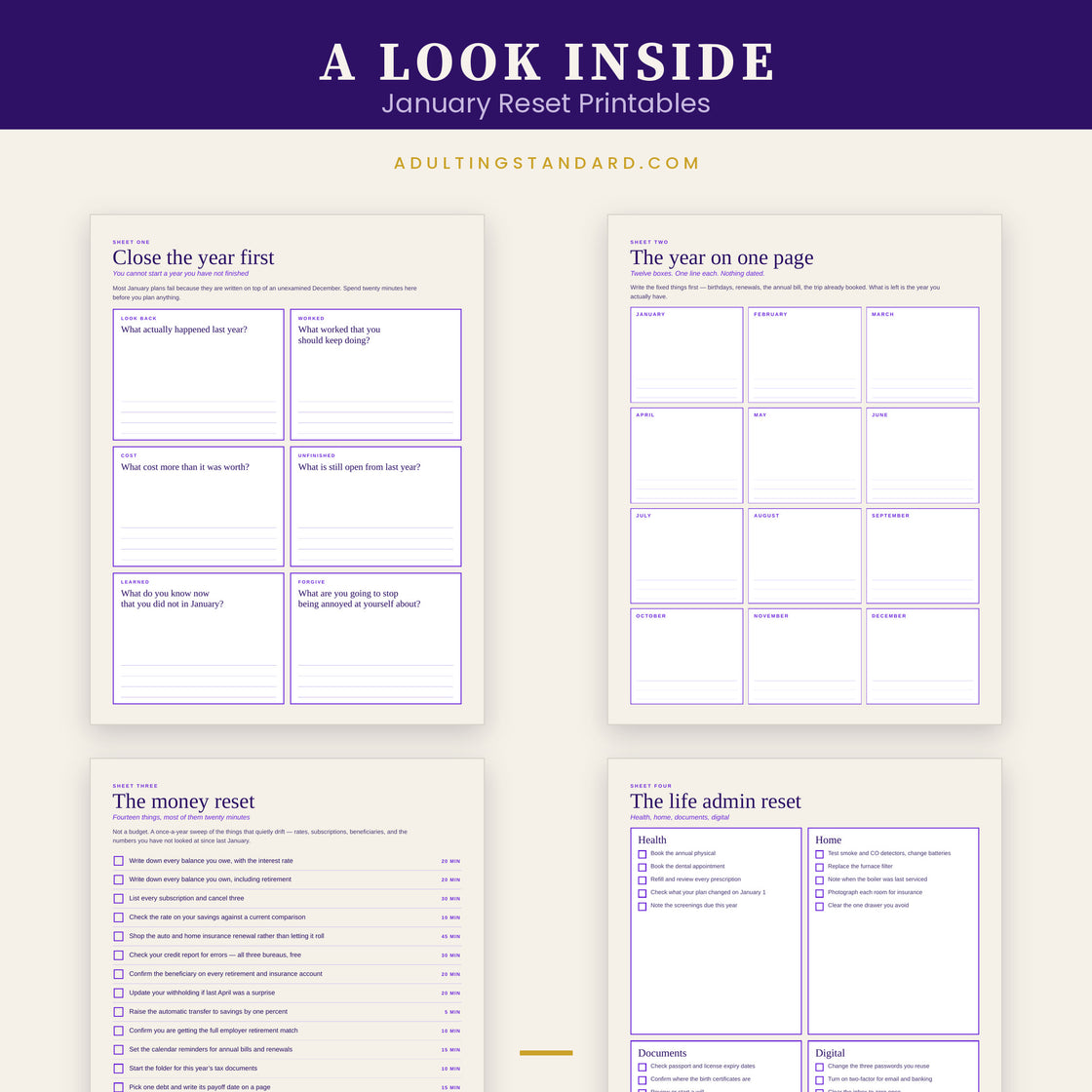 January Reset Printables — a look inside — sample pages