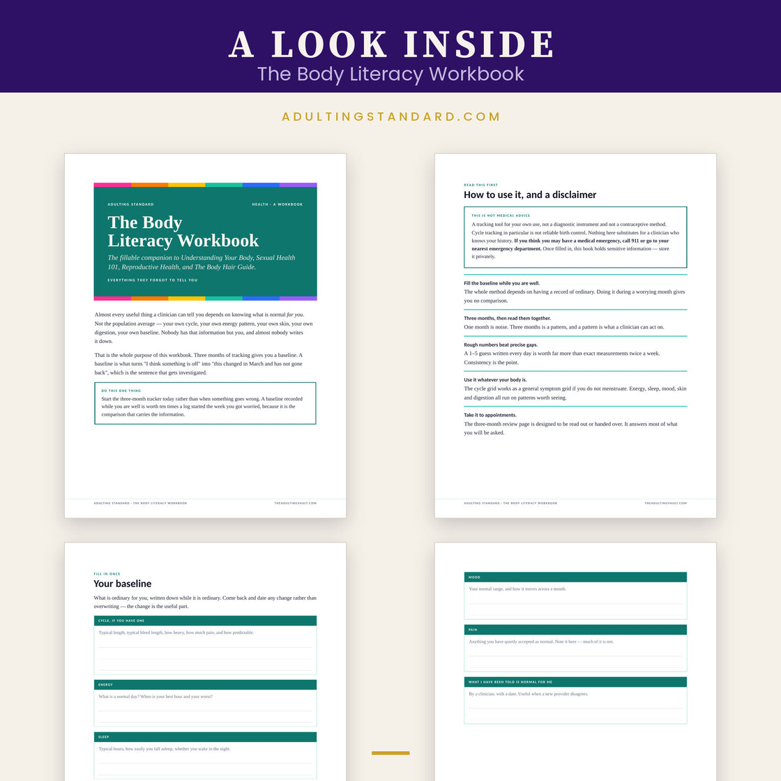 The Body Literacy Workbook — a look inside — sample pages