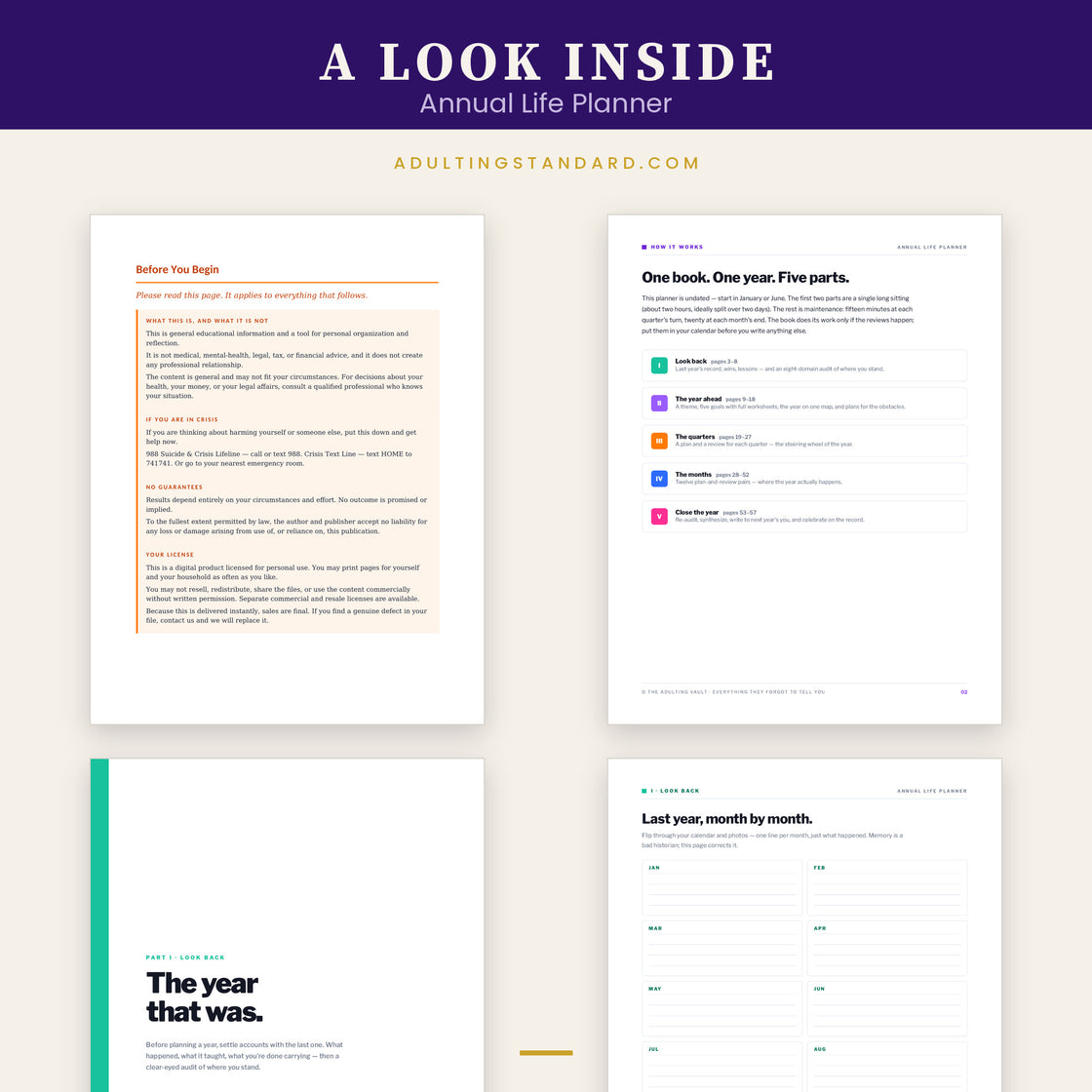 Annual Life Planner — a look inside — sample pages