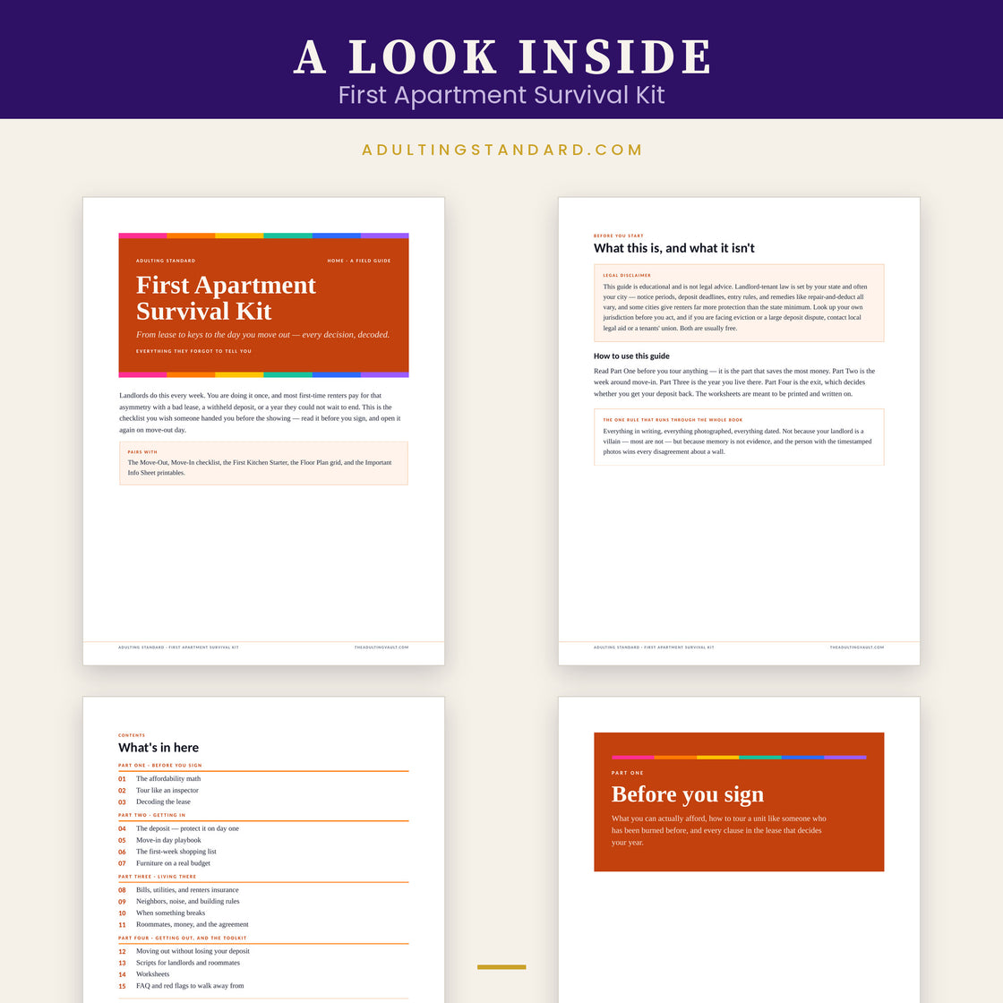First Apartment Survival Kit — a look inside — sample pages